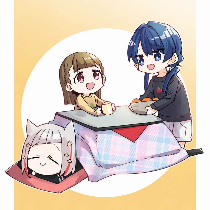 murano sayaka, yugiri tsuzuri, and kachimachi kosuzu (love live! and 1 more) drawn by kanduki_kamibukuro