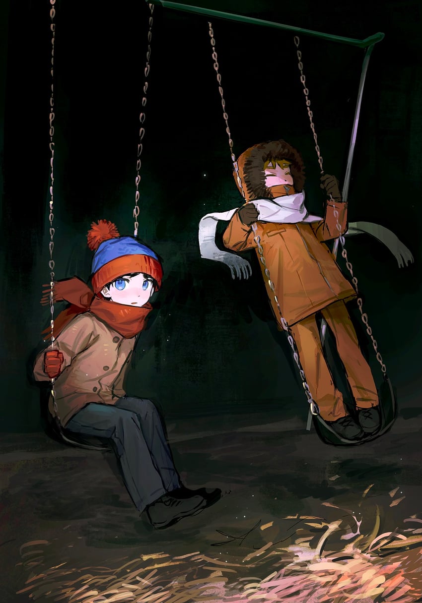 stan marsh and kenny mccormick (south park) drawn by chun_baii