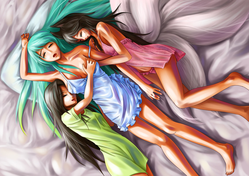 ahri, akali, and sona (league of legends) drawn by air_(artist)