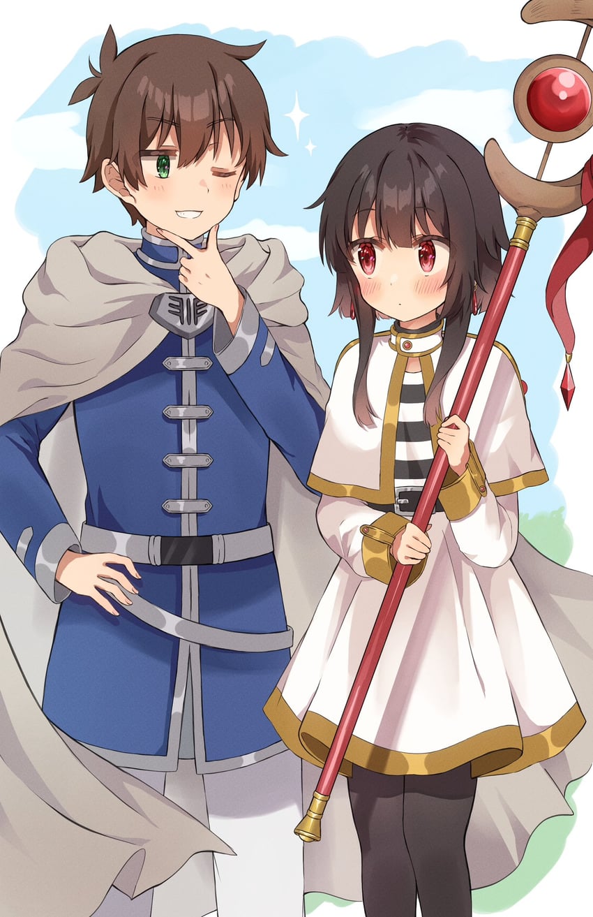 frieren, megumin, satou kazuma, and himmel (kono subarashii sekai ni shukufuku wo! and 1 more) drawn by yuno_(suke_yuno)
