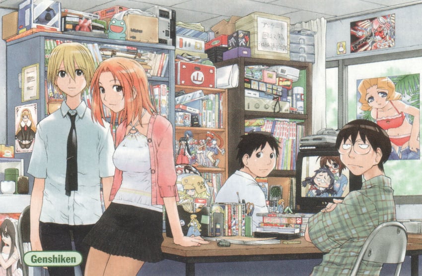 madarame harunobu, kasukabe saki, ritsuko kubel kettenkrad, sasahara kanji, kamishakujii renko, and 3 more (genshiken and 1 more) drawn by kio_shimoku