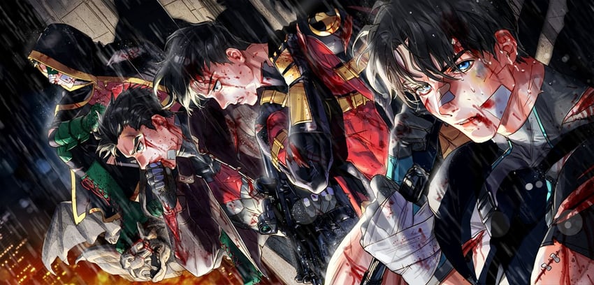 robin, dick grayson, jason todd, nightwing, red hood, and 3 more (dc comics and 1 more) drawn by g0ringo