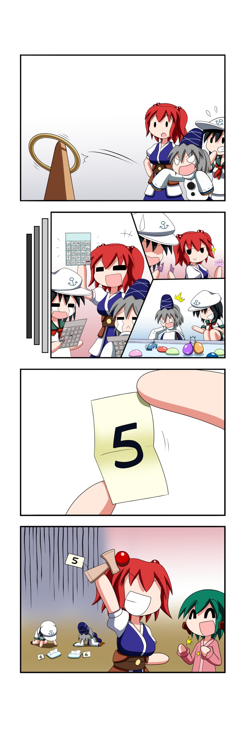 mononobe no futo, onozuka komachi, murasa minamitsu, and kasodani kyouko (touhou and 1 more) drawn by rakugaki-biyori