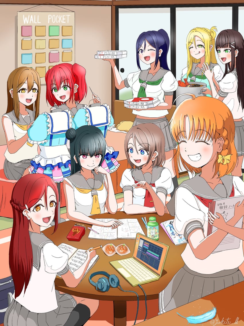 watanabe you, tsushima yoshiko, sakurauchi riko, takami chika, matsuura kanan, and 4 more (love live! and 1 more) drawn by yukiti_ll