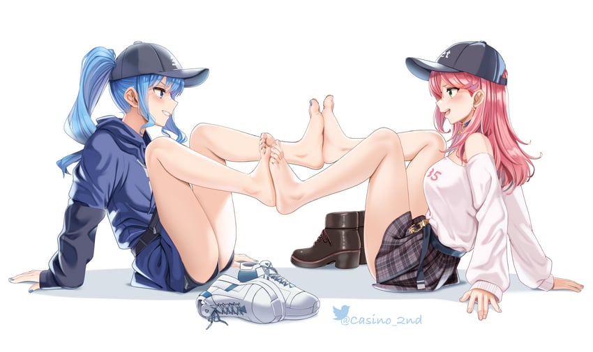 hoshimachi suisei and sakura miko (hololive) drawn by casino_(casinoep)