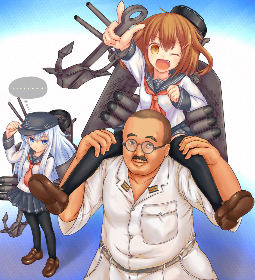 hibiki, ikazuchi, and kudou shunsaku (kantai collection) drawn by em_s