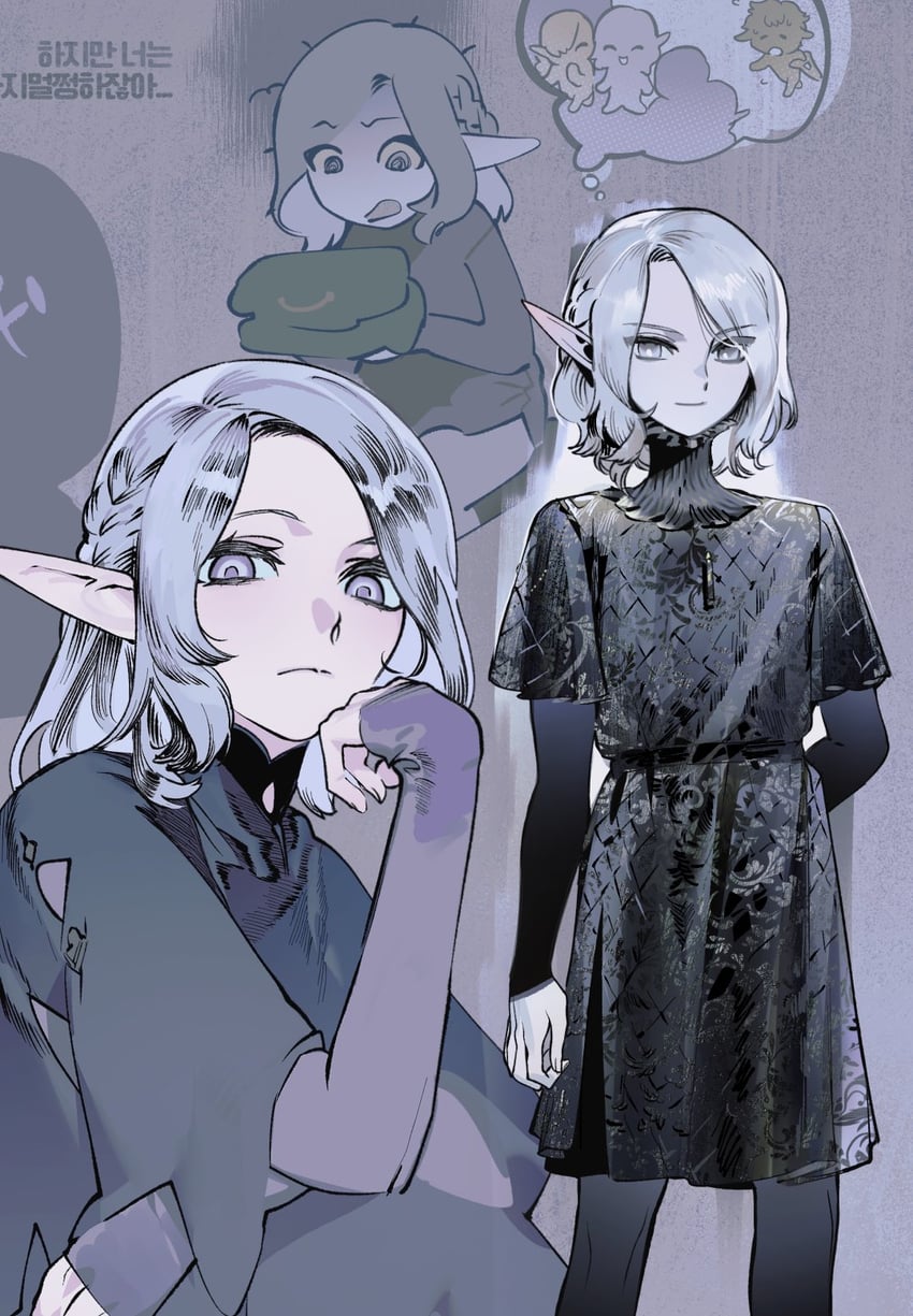 mithrun, mithrun's brother, and braided ponytail elf (dungeon meshi) drawn by gapamopa
