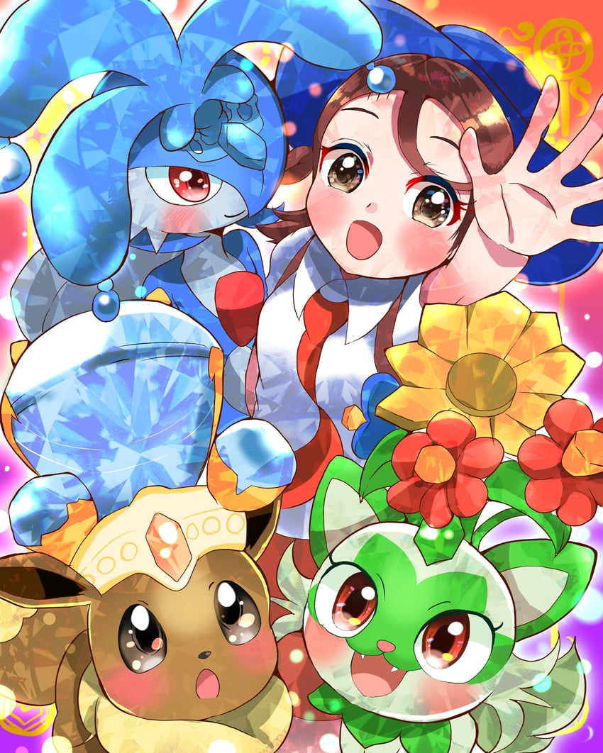 gardevoir, eevee, juliana, and sprigatito (pokemon and 1 more) drawn by carrot_summer