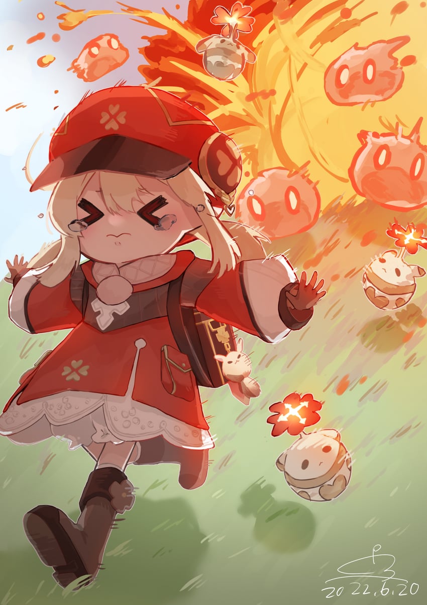 klee, dodoco, slime, and jumpy dumpty (genshin impact) drawn by kurorin5