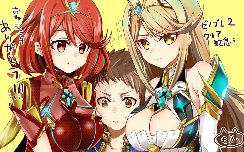 pyra, mythra, and rex (xenoblade chronicles and 1 more) drawn by shimaneko_(matarou99)