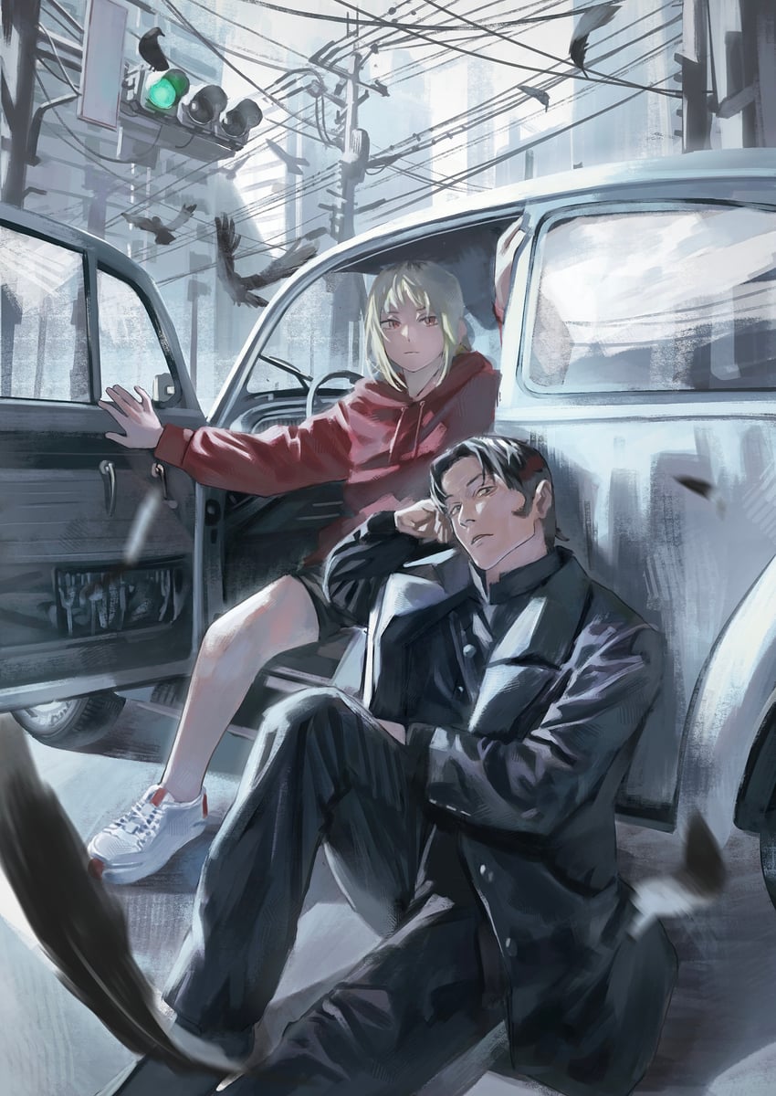 katana man and sawatari akane (chainsaw man) drawn by riki_(riki_unc)