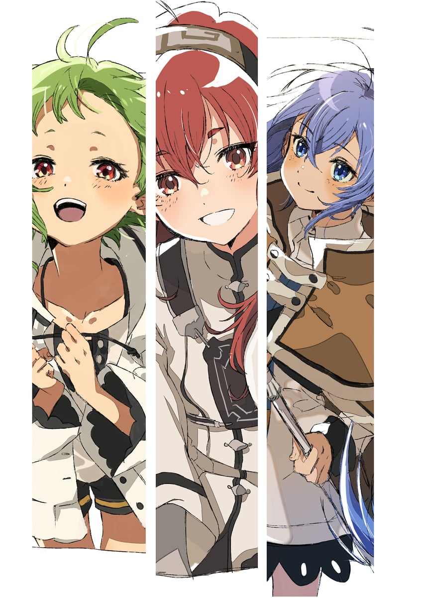 roxy migurdia, eris greyrat, and sylphiette (mushoku tensei) drawn by uufz