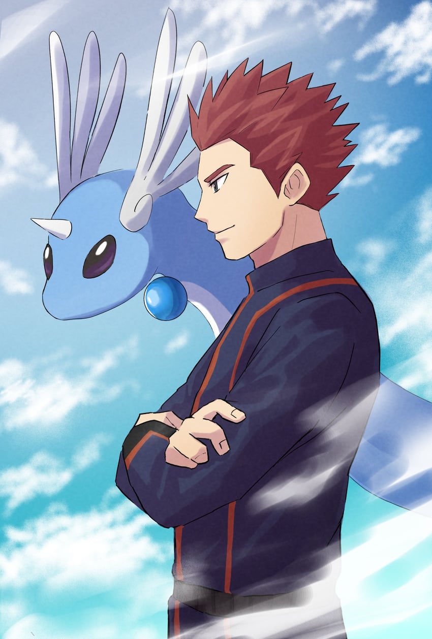 lance and dragonair (pokemon and 1 more) drawn by imasara_maki