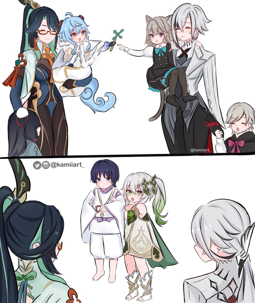 ganyu, scaramouche, nahida, wanderer, shenhe, and 4 more (genshin impact and 1 more) drawn by kamiiart