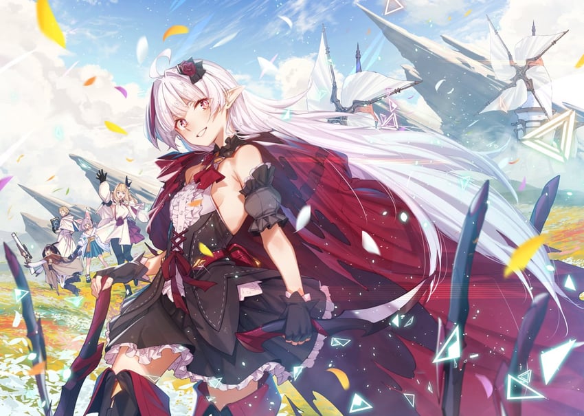 crim, freya, hinagiku, frey, and lycoris (destiny unchain online: kyuuketsuki shoujo to natte yagate aka no maou to yobareru you ni narimashita) drawn by yachimoto
