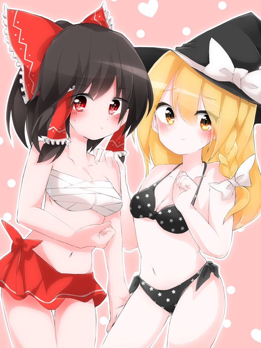 hakurei reimu and kirisame marisa (touhou) drawn by hiyorinrin