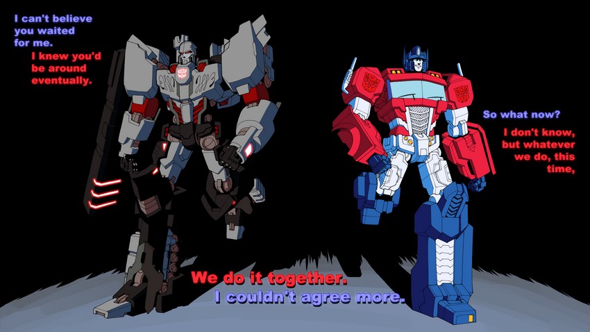 optimus prime and megatron (transformers and 1 more) drawn by jetblack0x