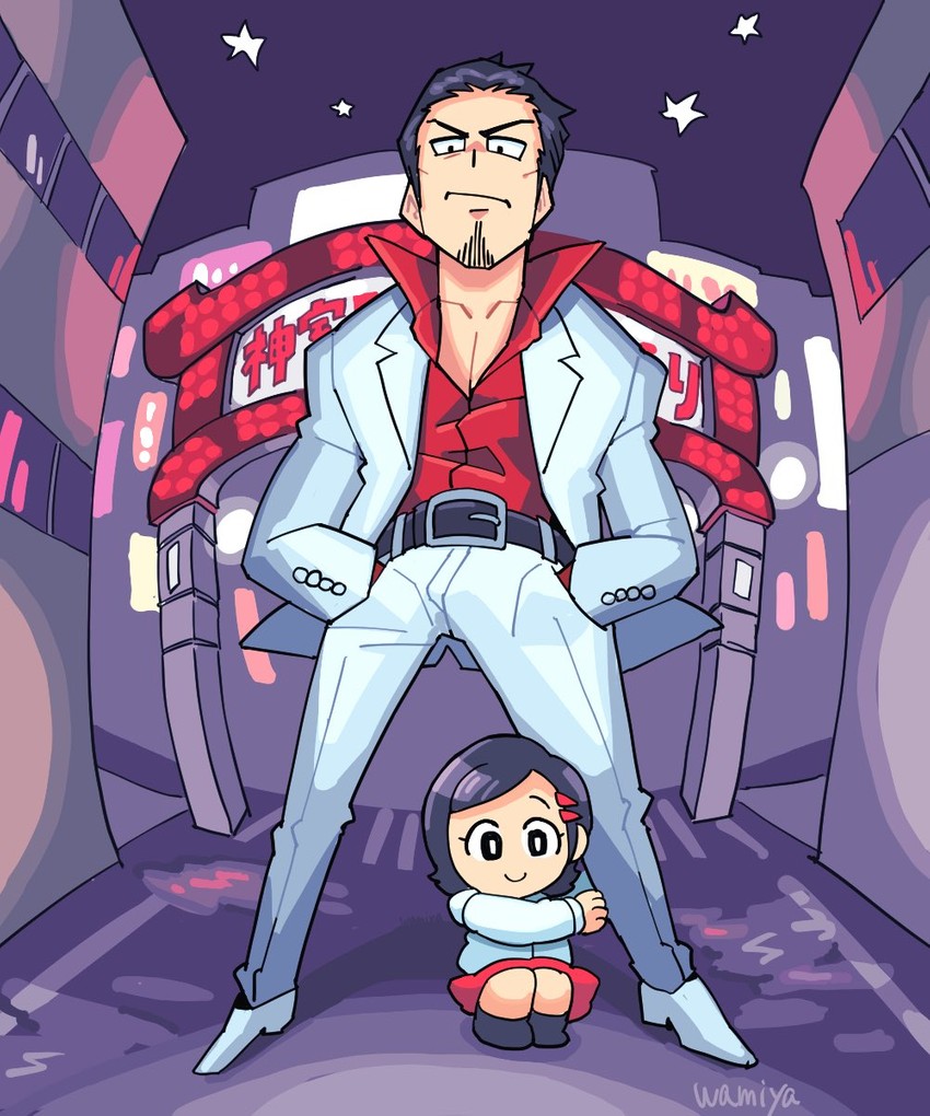 kiryu kazuma and sawamura haruka (ryuu ga gotoku and 1 more) drawn by wamiya_(b1ration)