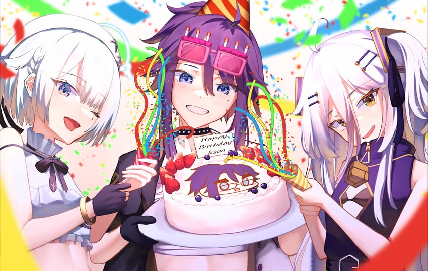 kson, henya the genius, souchou, and amemiya nazuna (vshojo) drawn by mozzu123