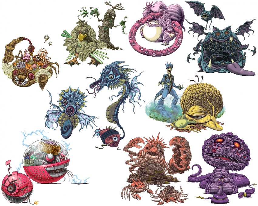 psyduck, magikarp, arbok, zubat, farfetch'd, and 12 more (pokemon) drawn by tusika