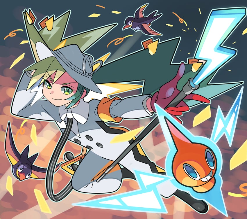 hatsune miku, rotom, wattrel, and electric miku (pokemon and 2 more) drawn by stchame