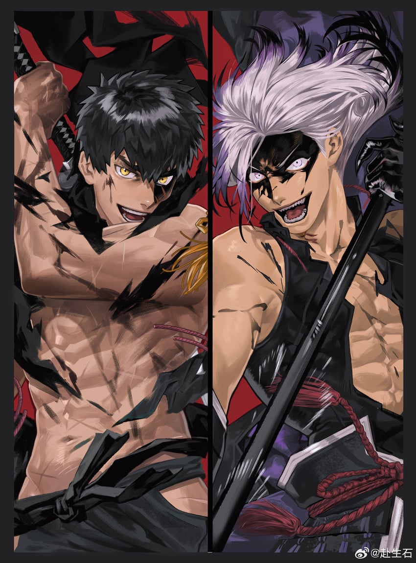 saniwa, doudanuki masakuni, and male saniwa (touken ranbu) drawn by bannriishi