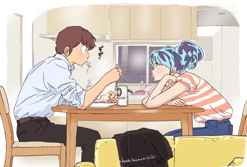 lum and moroboshi ataru (urusei yatsura) drawn by miyuki_(hoshikuzumiyuki)