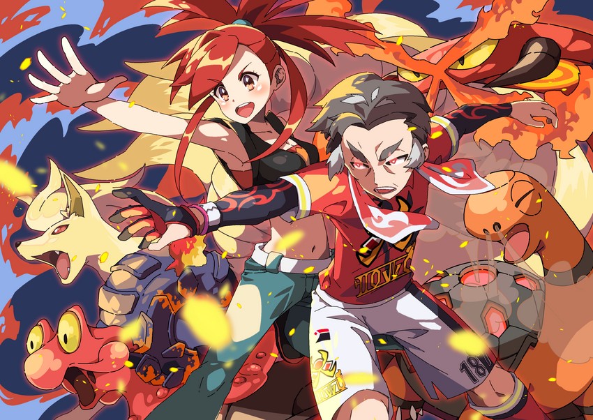 flannery, kabu, ninetales, torkoal, centiskorch, and 1 more (pokemon and 2 more) drawn by pon_yui