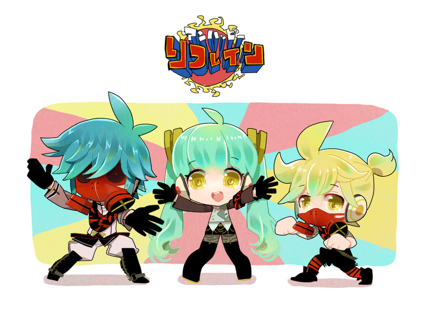 hatsune miku, kagamine len, and kaito (vocaloid and 3 more) drawn by kore_hitotsubu