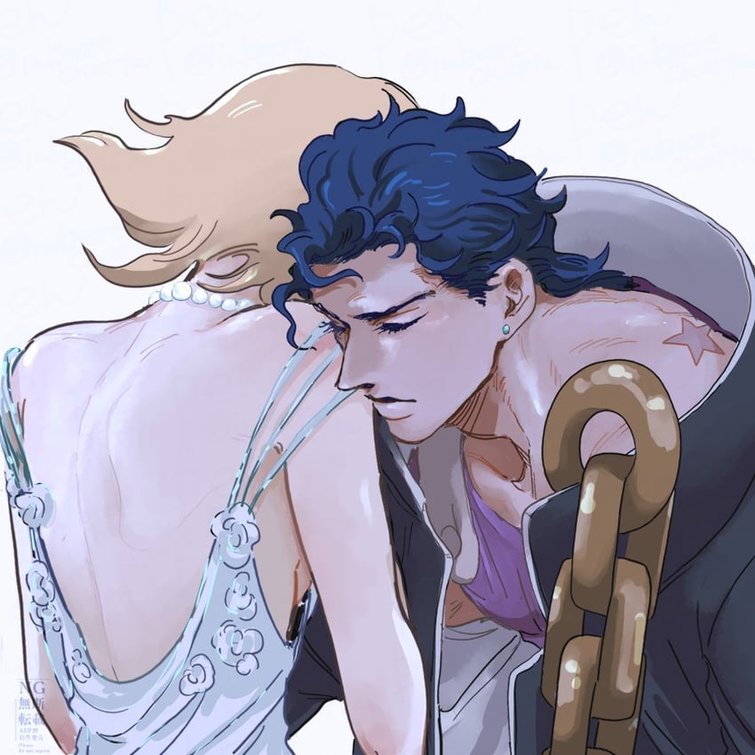 kujo jotaro and mrs. kujo (jojo no kimyou na bouken and 2 more) drawn by inkmorechatta