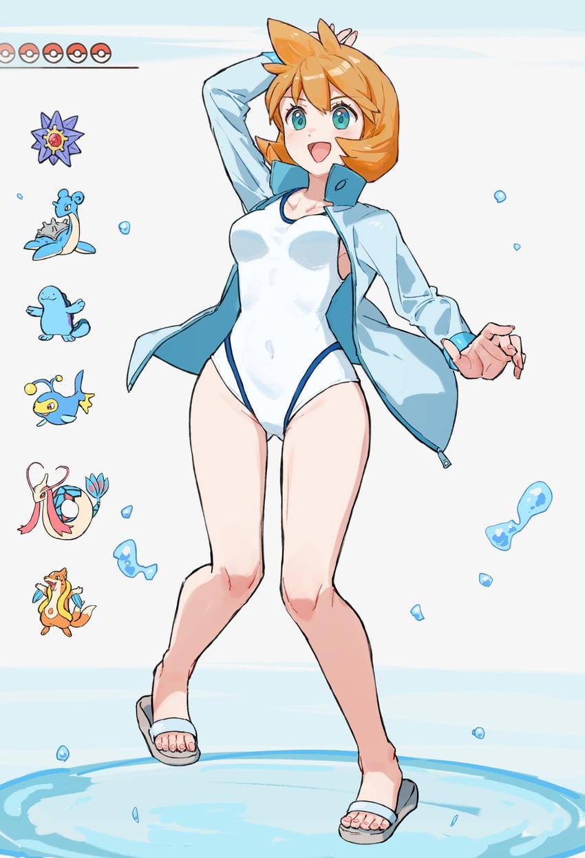 misty, lapras, milotic, quagsire, staryu, and 2 more (pokemon and 1 more) drawn by yosame0a