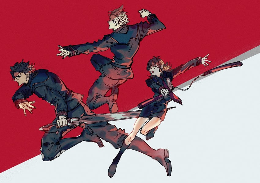 squall leonhart, selphie tilmitt, and zell dincht (final fantasy and 1 more) drawn by shio_ga