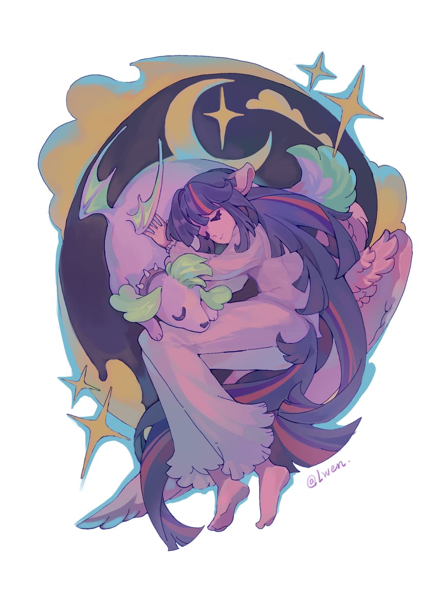 twilight sparkle and spike (my little pony and 2 more) drawn by lwen
