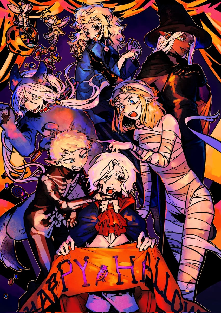 mithrun, fleki, lycion, cithis, pattadol, and 2 more (dungeon meshi) drawn by panbutheowl