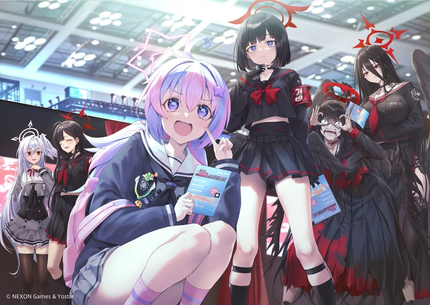 hasumi, ichika, reisa, tsurugi, mashiro, and 1 more (blue archive) drawn by fukai_ryosuke