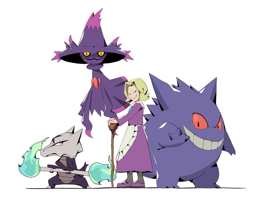 gengar, misdreavus, alolan marowak, and agatha (pokemon and 1 more) drawn by psaber97