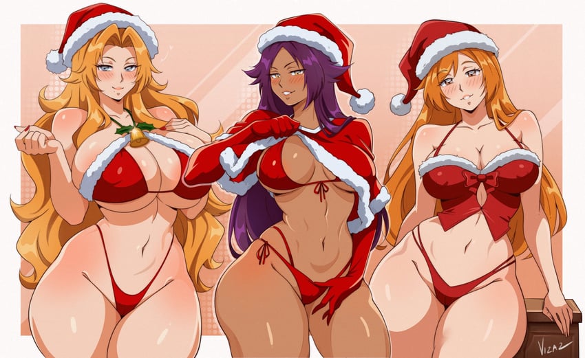 shihouin yoruichi, inoue orihime, and matsumoto rangiku (bleach and 1 more) drawn by vizaz