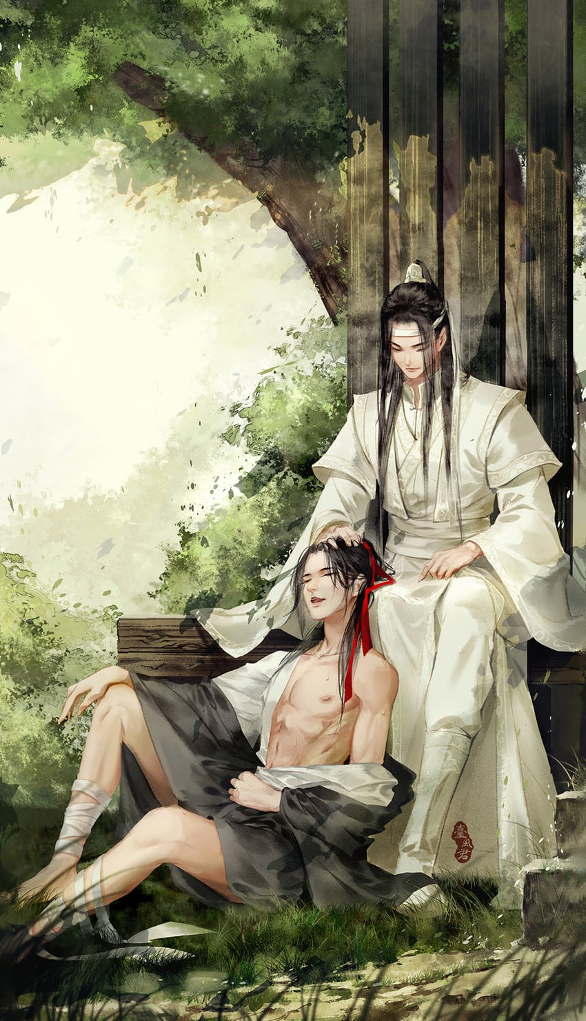 wei wuxian and lan wangji (modao zushi) drawn by taifeng_jun_yijing_qi_zhi_le