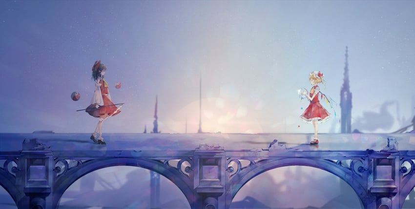 hakurei reimu and flandre scarlet (touhou) drawn by yinyong_yu