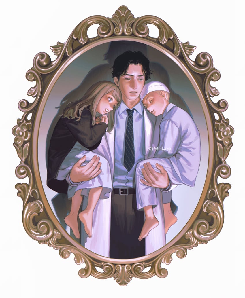 johan liebert, tenma kenzou, and anna liebert (monster) drawn by nashi_y