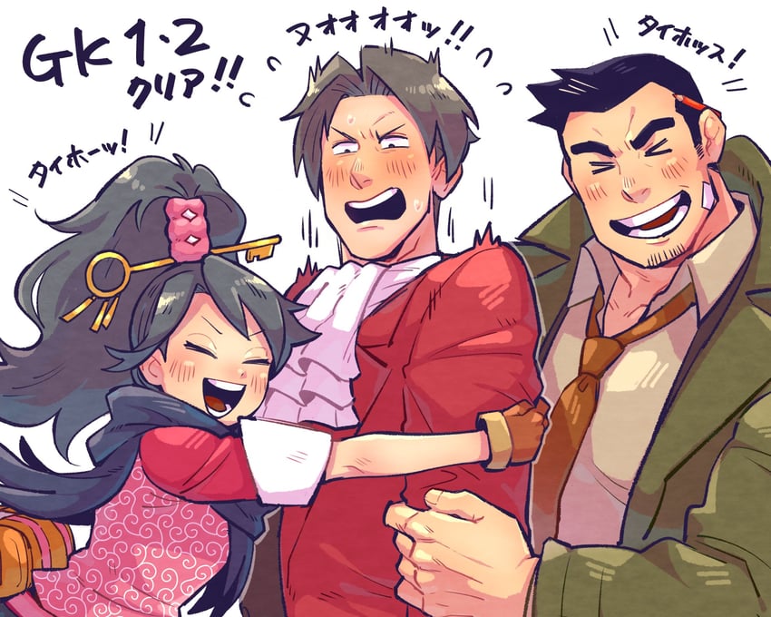 miles edgeworth, dick gumshoe, and kay faraday (ace attorney and 1 more) drawn by yowasabimechaoc