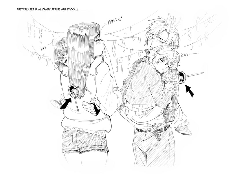 tifa lockhart, cloud strife, marlene wallace, and denzel (final fantasy and 2 more) drawn by aarokira