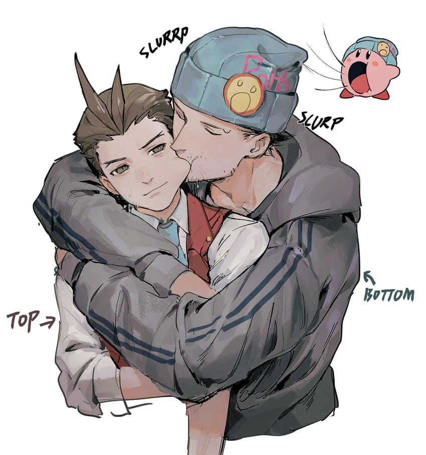 kirby, phoenix wright, and apollo justice (kirby and 2 more) drawn by e_schaton