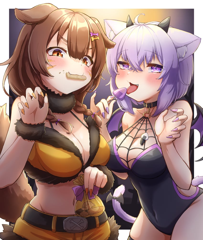 nekomata okayu, inugami korone, listener, and onigirya (hololive) drawn by tkc_(user_snjd8547)