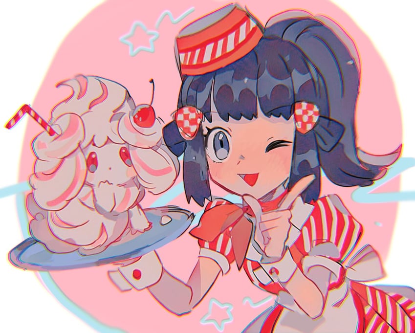 dawn and alcremie (pokemon and 1 more) drawn by hinann_bot