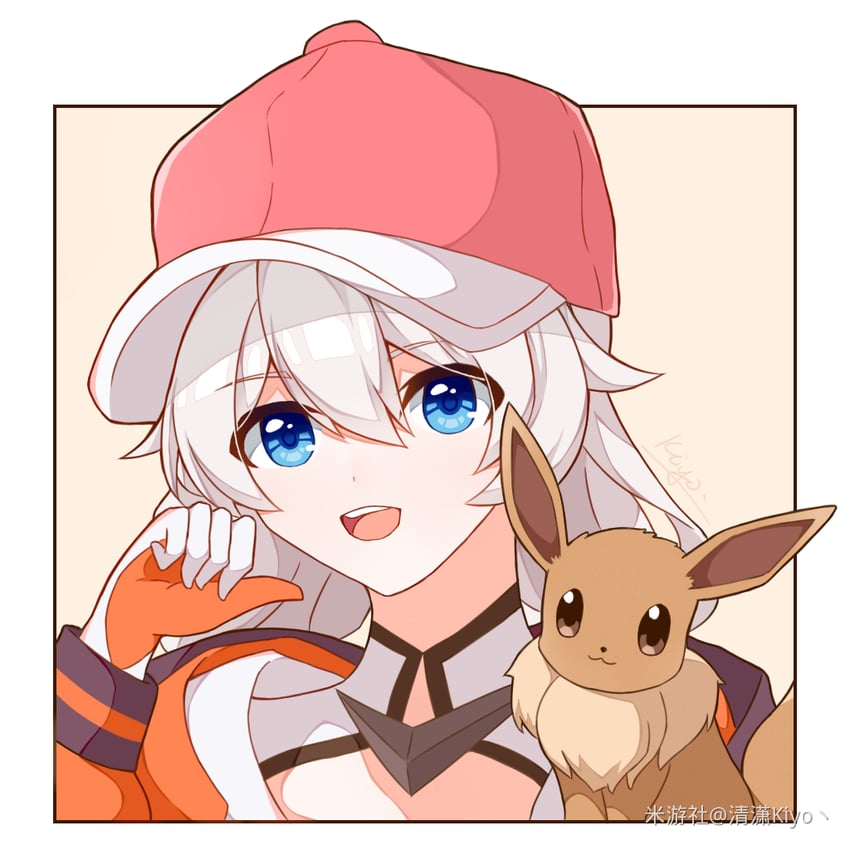 kiana kaslana and eevee (pokemon and 2 more) drawn by qingxiao_kiyokiyo