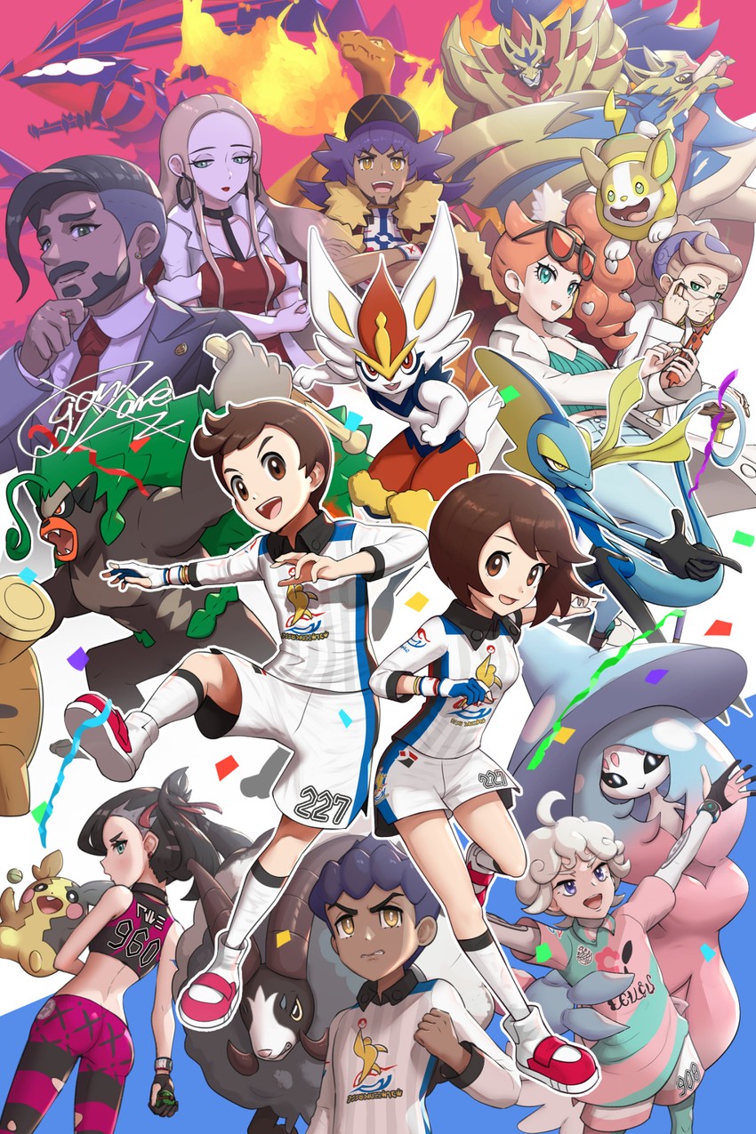 marnie, gloria, leon, charizard, sonia, and 17 more (pokemon and 1 more) drawn by gonzarez