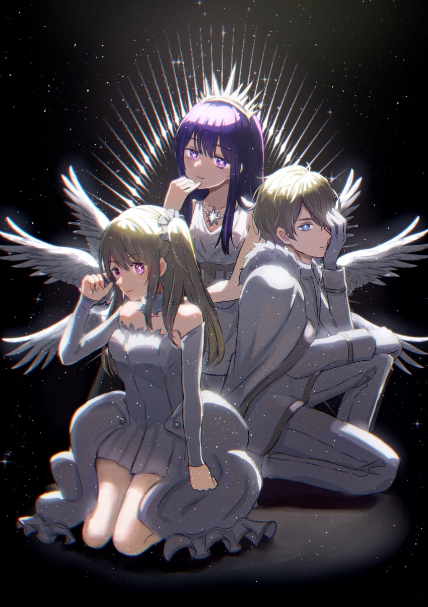 hoshino ai, hoshino ruby, and hoshino aquamarine (oshi no ko) drawn by sarasa_kouhaku