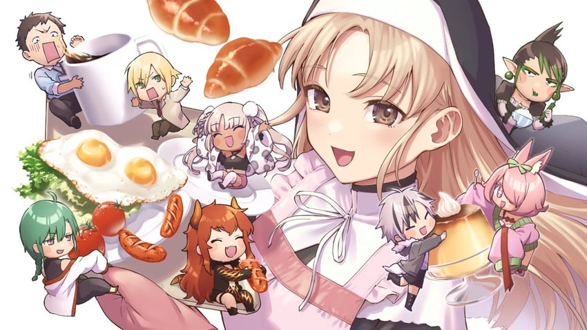 sister claire, uzuki kou, ryuushen, yashiro kizuku, hanabatake chaika, and 3 more (nijisanji) drawn by herio