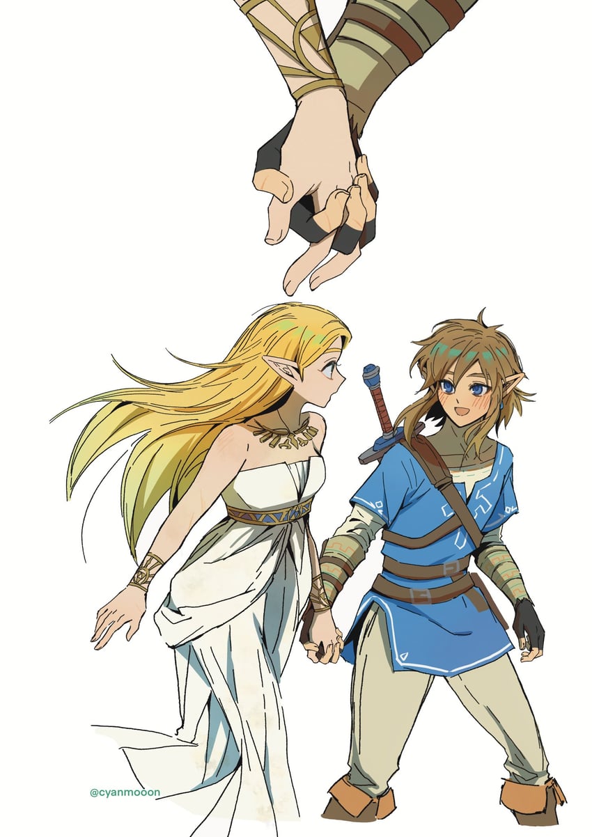 link and princess zelda (the legend of zelda and 1 more) drawn by shuo_yue